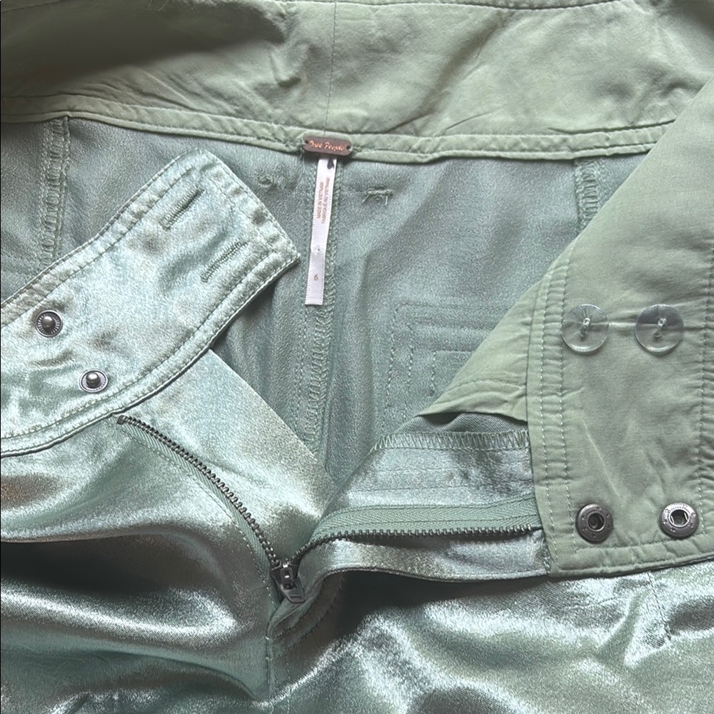 NWOT Rare Free People Discontinued Metallic Green Satin Pants - Picture 6 of 7